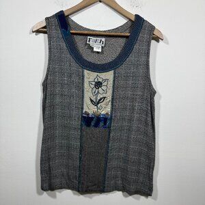 Faith by Celia Forrester Patchwork Sleeveless Tunic Top Womens L Lagenlook Art